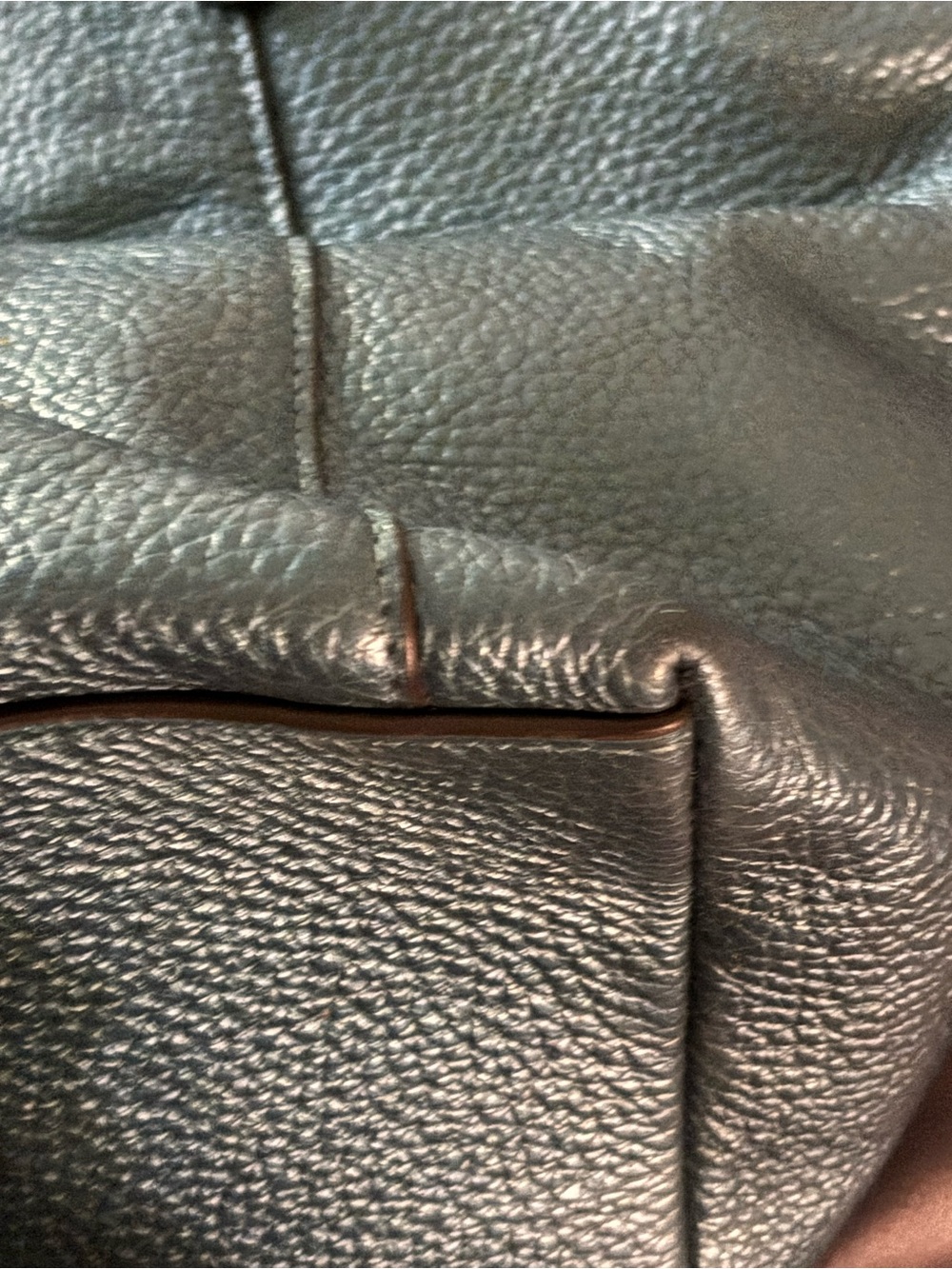 Coach Ava Tote Teal Metallic Pebbled Leather Zip Top Shoulder Bag Purse - Picture 6 of 11